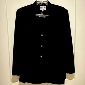 NYP Suits, 3-button black blazer and matching skirt, size 16